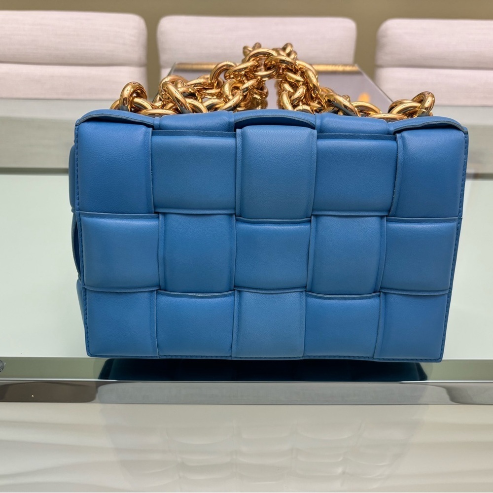 Authentic Blue Quilted Padded Chain Cassette Bag - Picture 4 of 13